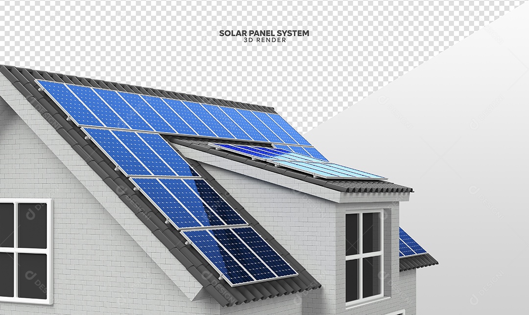 Elemento 3D Para Composição Casa Com Placas de Energia Solar PSD