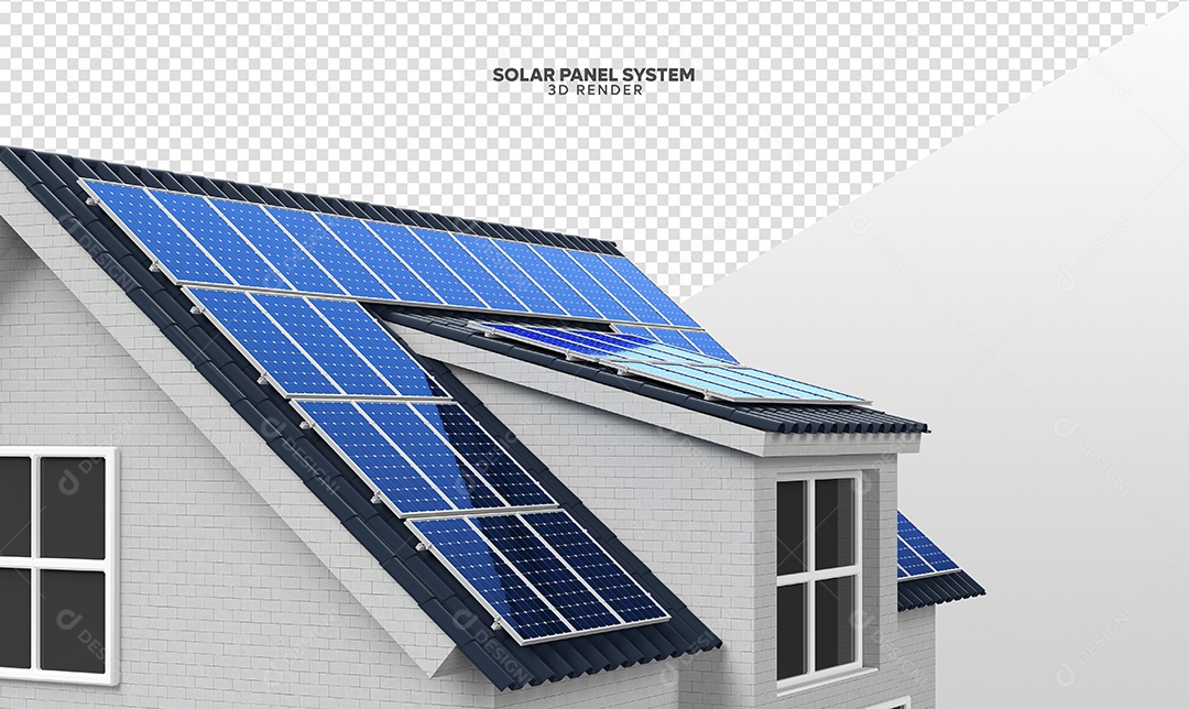 Elemento 3D Para Composição Casa Com Placas de Energia Solar PSD