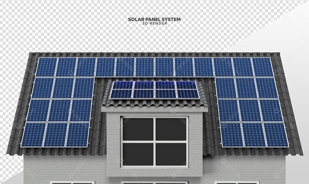 Elemento 3D Para Composição Casa Com Placas de Energia Solar PSD