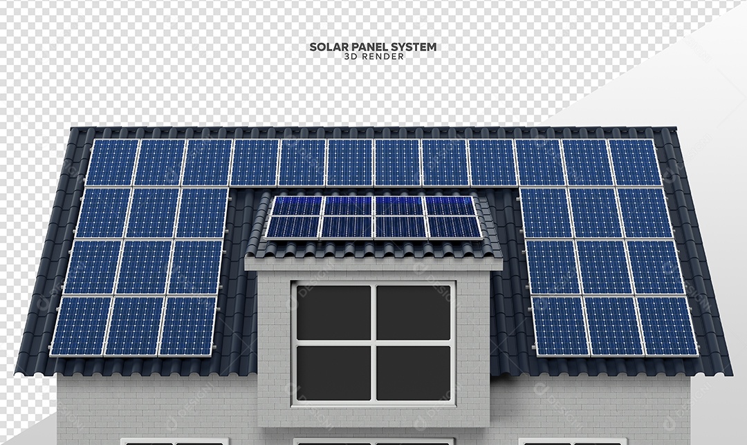 Elemento 3D Para Composição Casa Com Placas de Energia Solar PSD