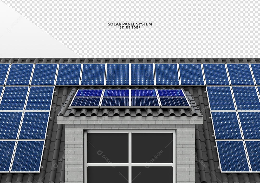 Elemento 3D Para Composição Casa Com Placas de Energia Solar PSD