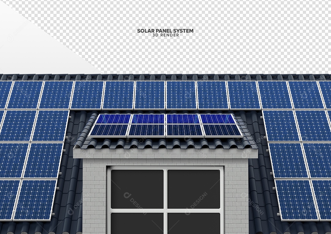 Elemento 3D Para Composição Casa Com Placas de Energia Solar PSD