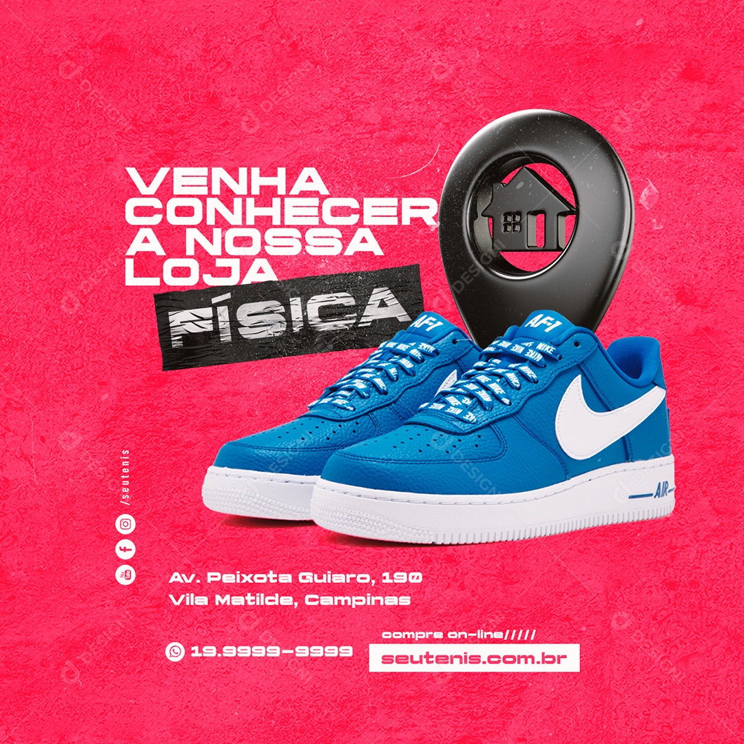 Venha Conhecer a Nossa Loja Física Loja de Tênis Social Media PSD Editável