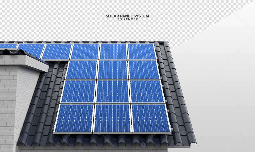 Elemento 3D Para Composição Casa Com Placas de Energia Solar PSD