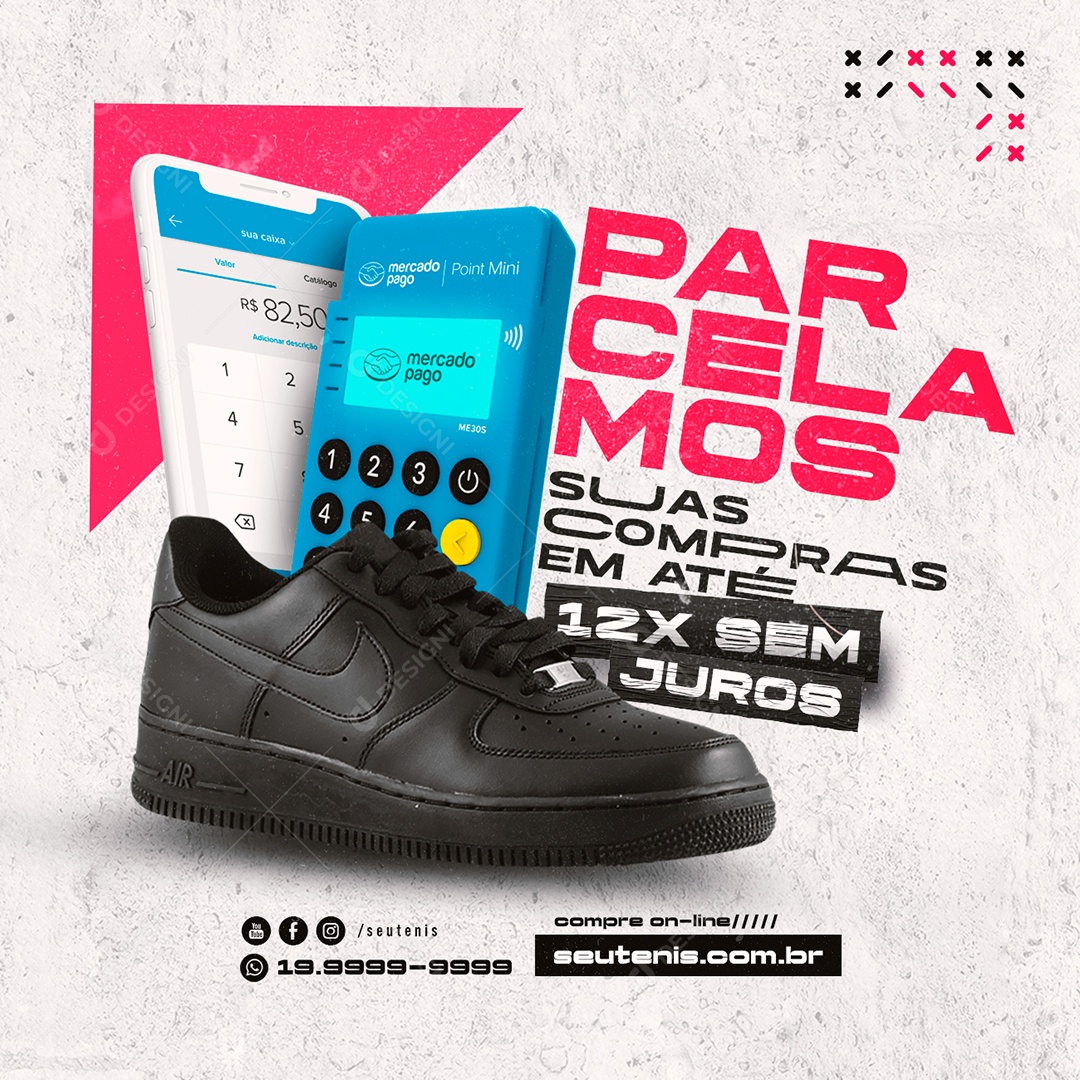 Parcelamos suas Compras em Até 12x Sem Juros Loja de Tênis Social Media PSD Editável