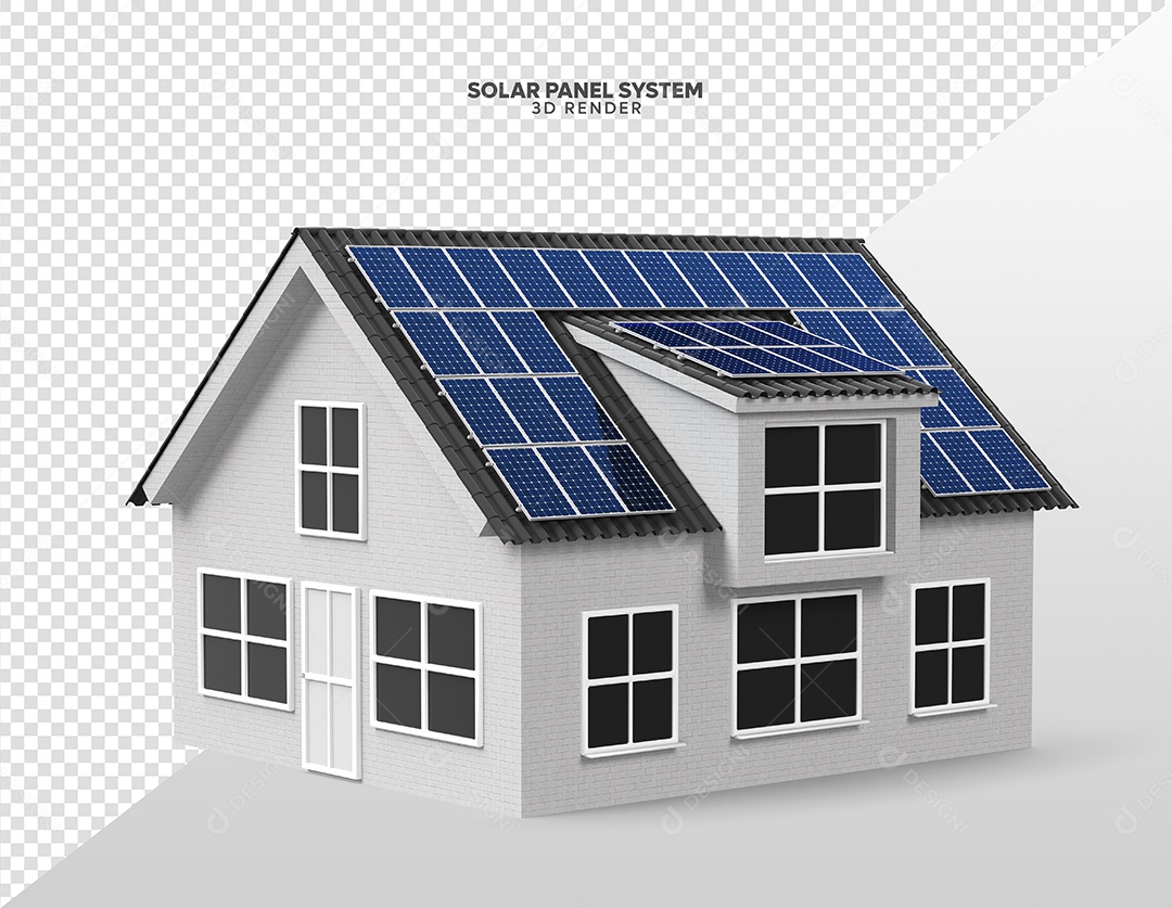 Elemento 3D Para Composição Casa Com Placas de Energia Solar PSD