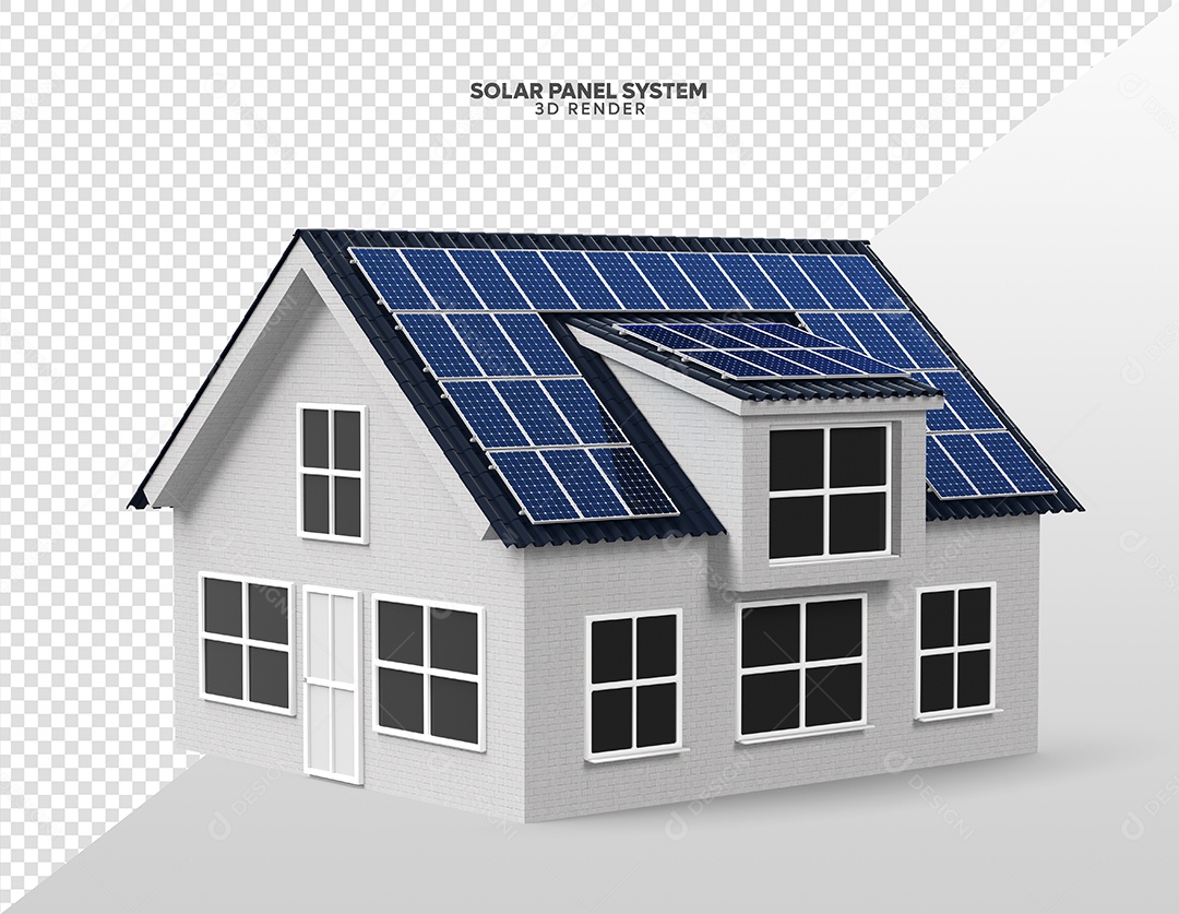 Elemento 3D Para Composição Casa Com Placas de Energia Solar PSD