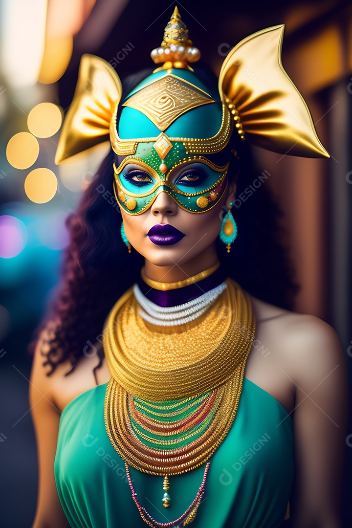 Linda mulher jovem usando fantasia de carnaval sobre fundo isolado