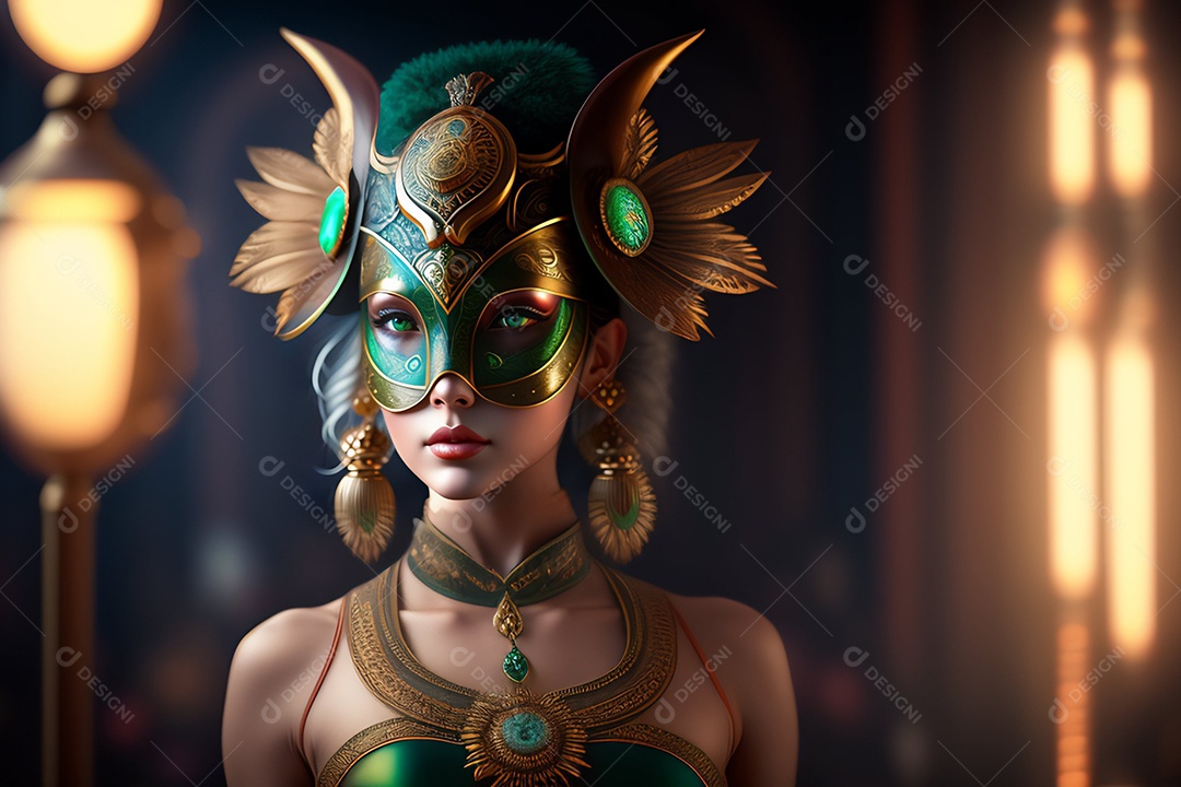 Linda mulher jovem usando fantasia de carnaval sobre fundo isolado