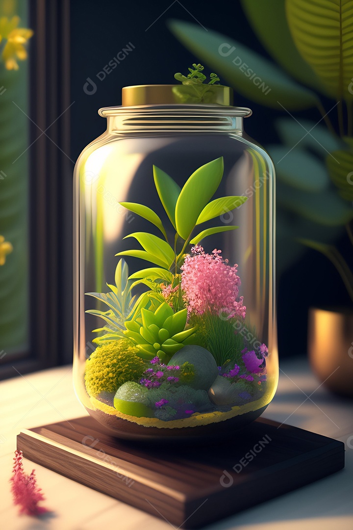 Planta de terrário em garrafa de vidro