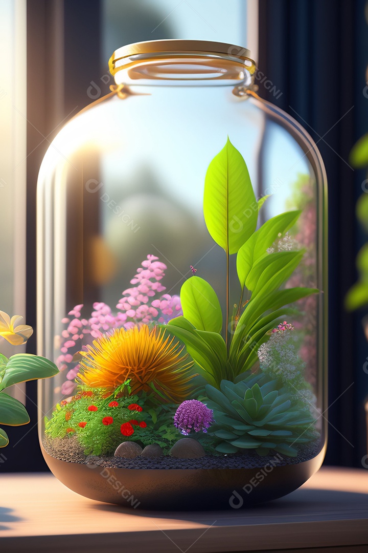 Planta de terrário em garrafa de vidro