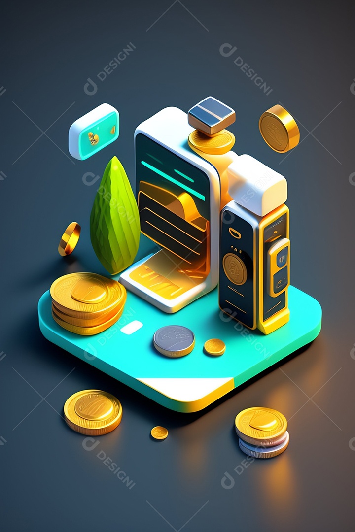 Maquinas ao lado de moedas douradas