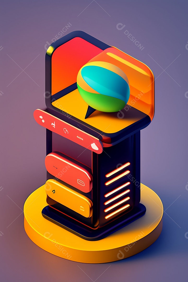 Interior do escritório em casa isométrica. Espaço de trabalho 3D com computador e móveis