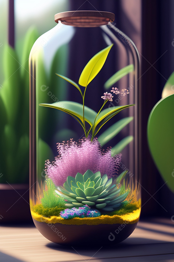 Planta de terrário em garrafa de vidro