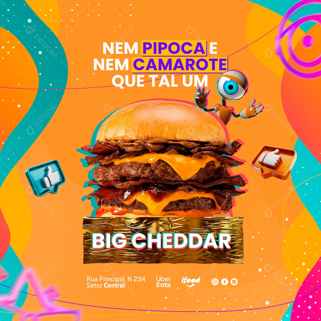 Nem Pipoca e Nem Camarote Que Tal Um Big Cheddar Big Brother Social Media PSD Editávvel