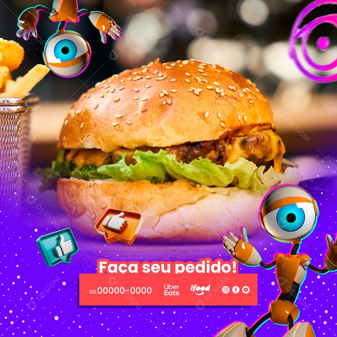 Faça seu Pedido Hamburgueria Big Brother Social Media PSD Editável