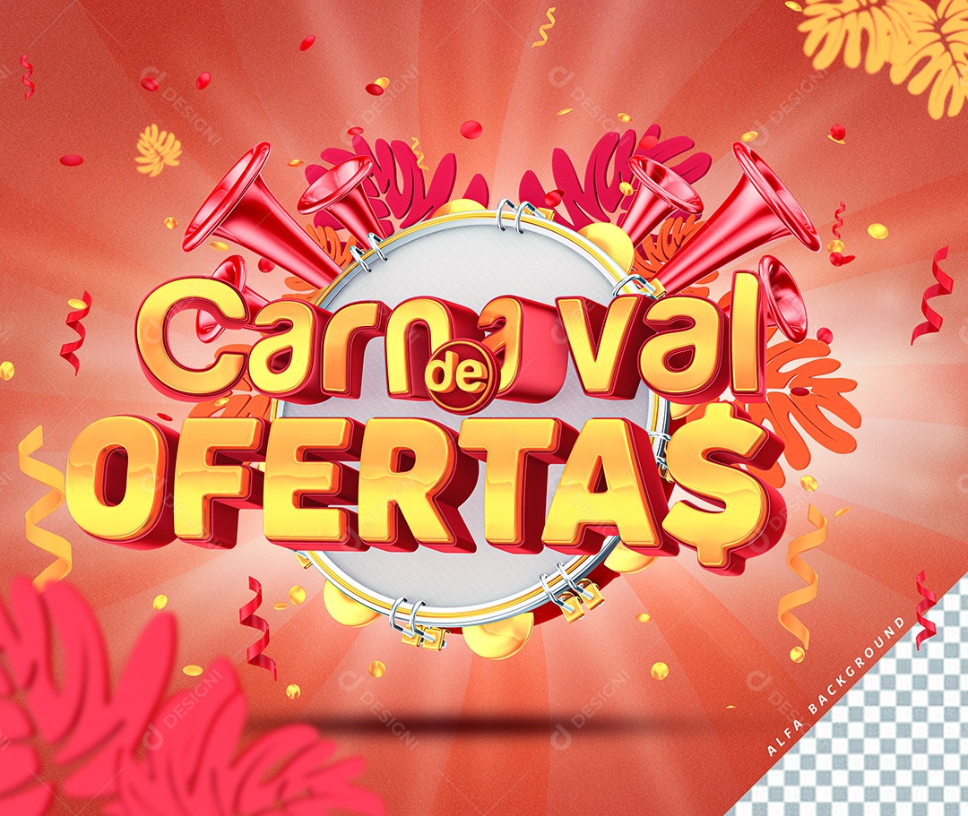 Selo 3D de Carnaval de Ofertas PSD Para Composição