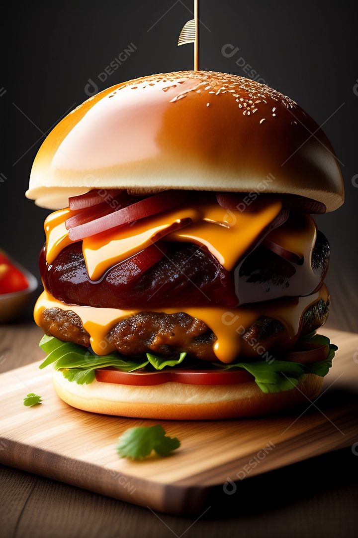 Hambúrguer sobre uma mesa madeira comida