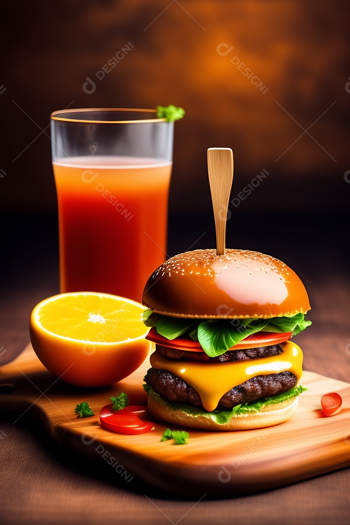 Hambúrguer sobre uma mesa madeira comida