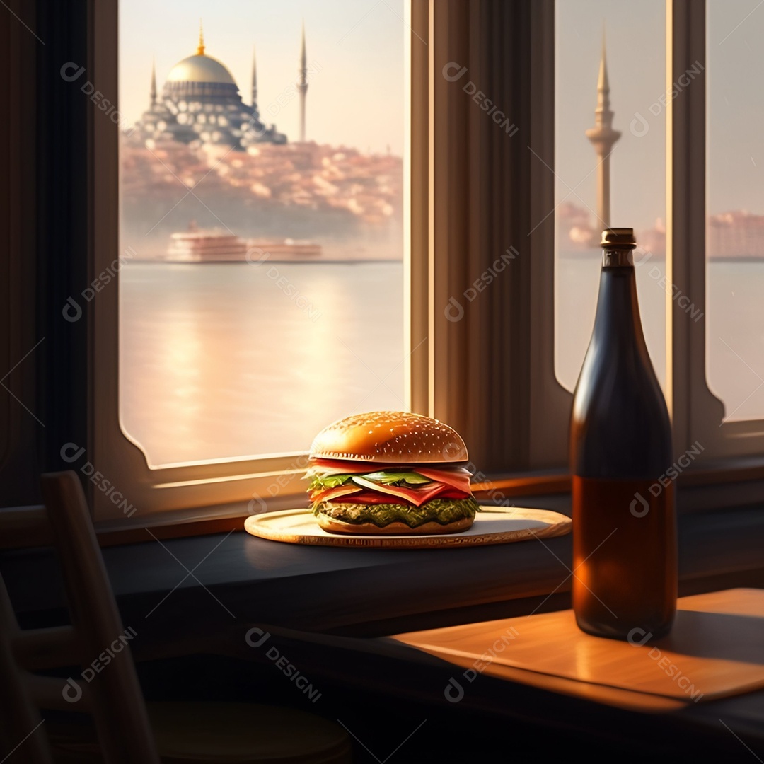 Hambúrguer sobre uma mesa madeira comida