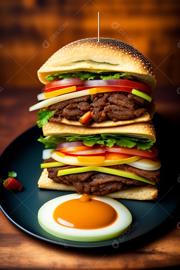 Hambúrguer sobre uma mesa madeira comida