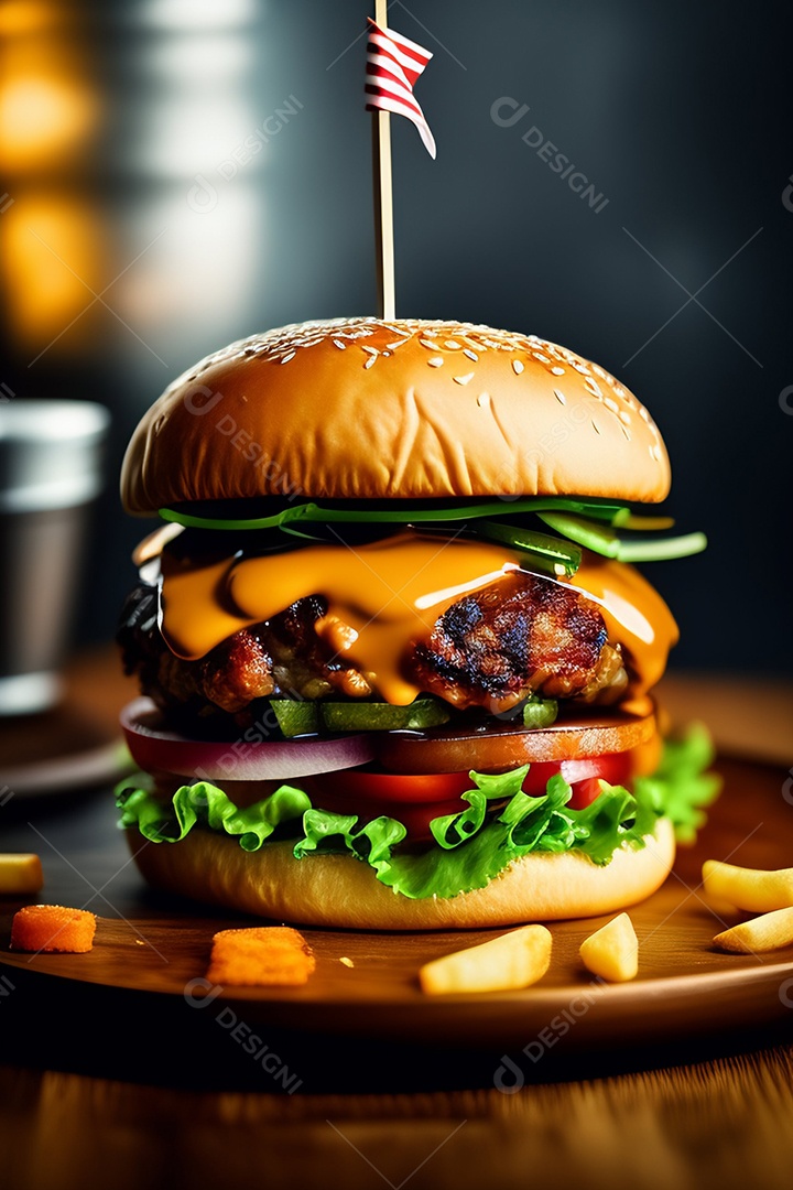 Hamburguer sobre uma mesa madeira comida