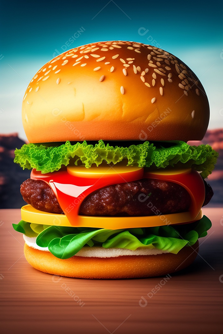 Hamburguer sobre uma mesa madeira comida