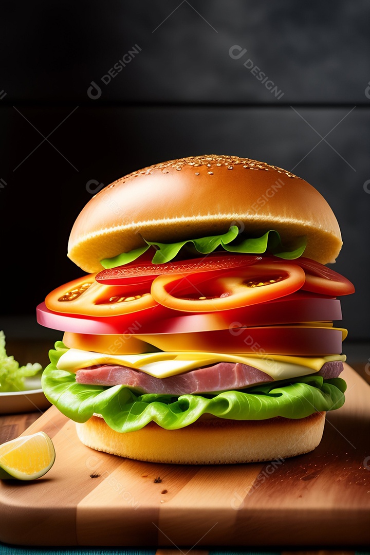 Hamburguer sobre uma mesa madeira comida