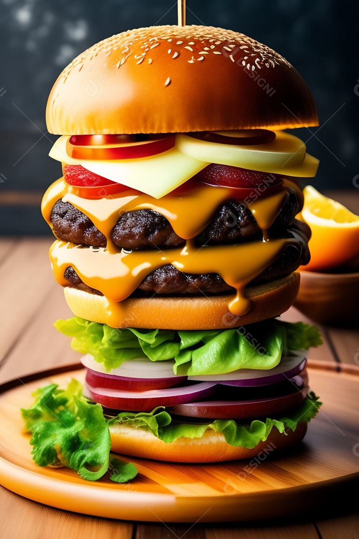 Hamburguer sobre uma mesa madeira comida