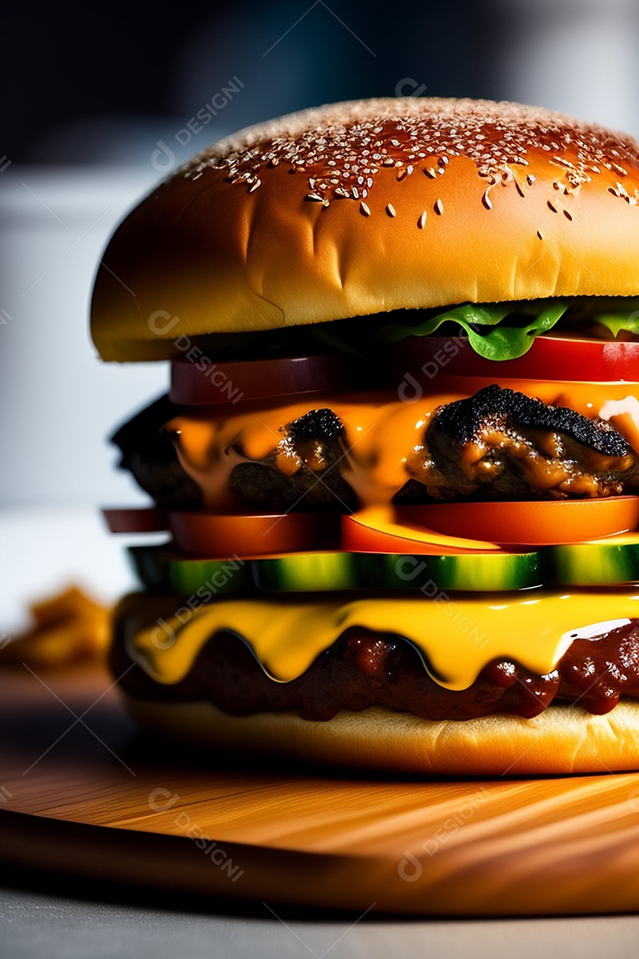 Hamburguer sobre uma mesa madeira comida