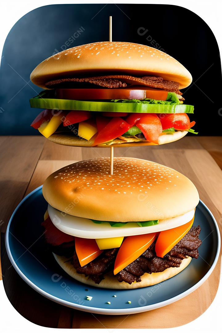 Hamburguer sobre uma mesa madeira comida