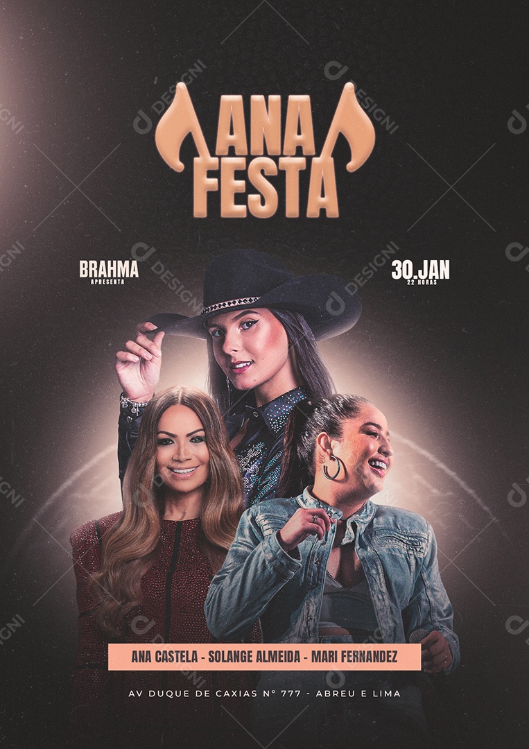 Ana Festa Ana Castela Solange Almeida Mari Fernandes Flyer Social Media PSD Editável