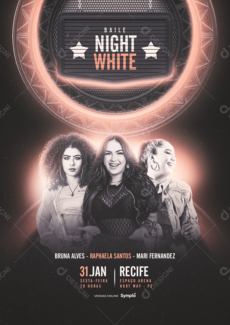 Baile Nigh White Mc Bruna Alves Raphaela Santos Mari Fernandez Flyer Social Media PSD Editável