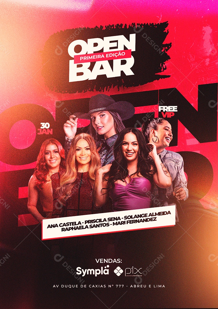 Open Bar Primeira Edição Flyer Social Media PSD Editável