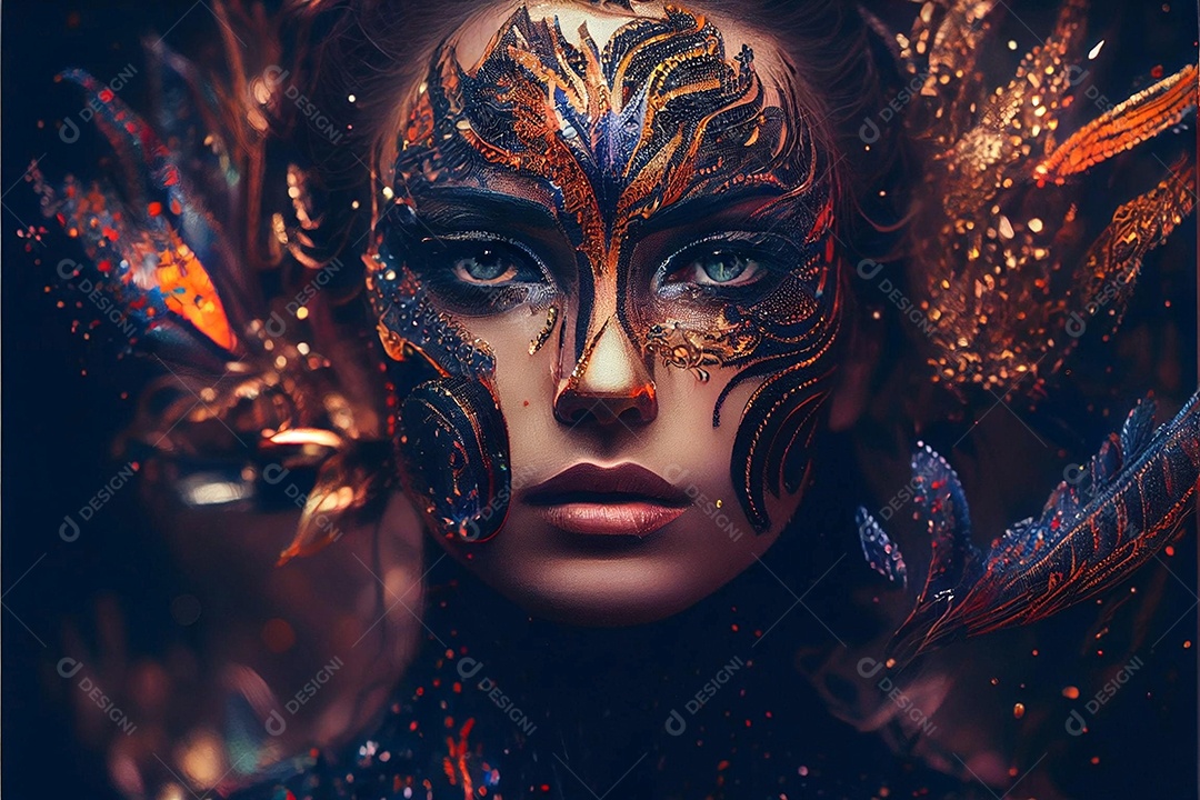 Linda mulher jovem usando fantasia de carnaval sobre fundo isolado