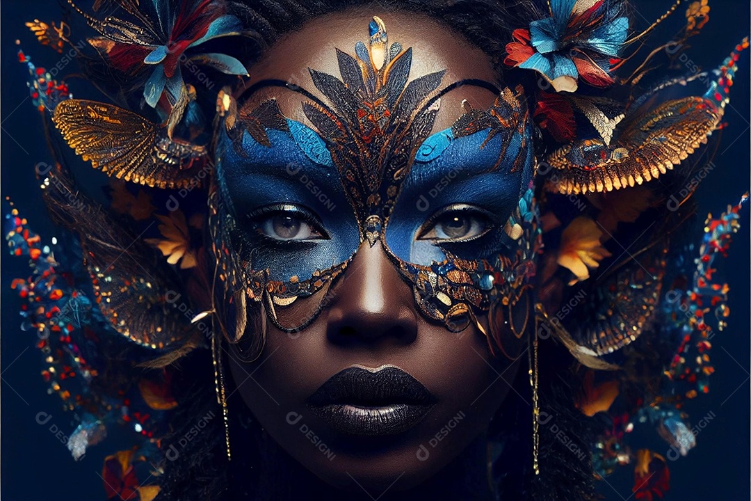 Linda mulher jovem usando fantasia de carnaval sobre fundo isolado