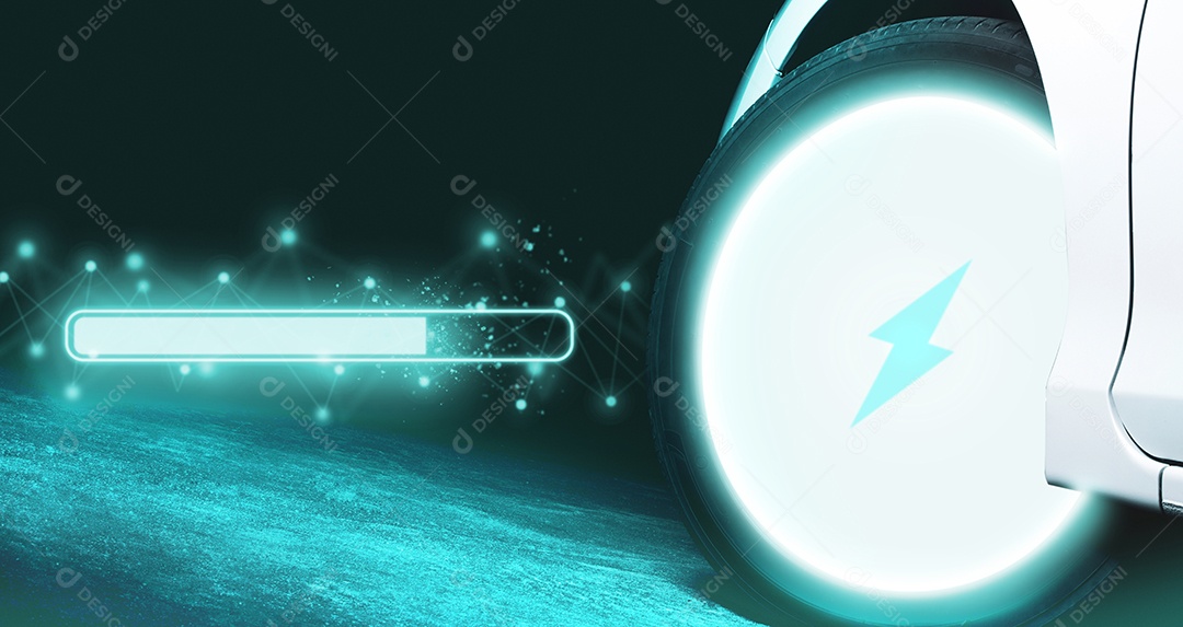 Ícone brilhante de carregamento da bateria do carro elétrico EV, alteração de energia limpa