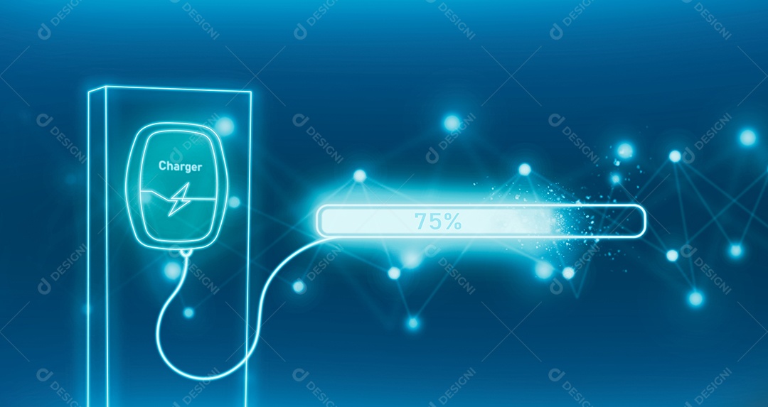 Estação de carregamento de veículos elétricos EV e carregamento com 75 por cento