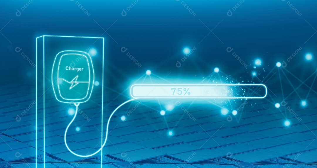 Estação de carregamento de bateria com fazenda de energia solar