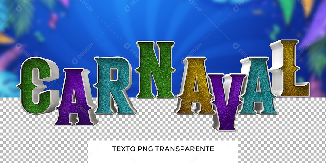 Carnaval Colorido Texto 3D para Composição PSD