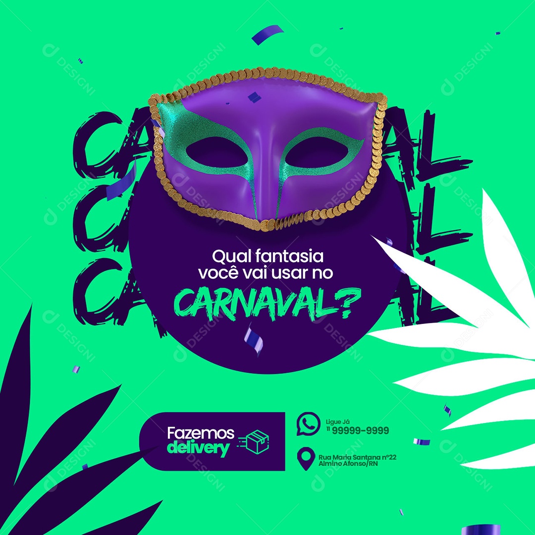 Qual Fantasia Você vai Usar no Carnaval Aluguel de Fantasias Social Media PSD Editável