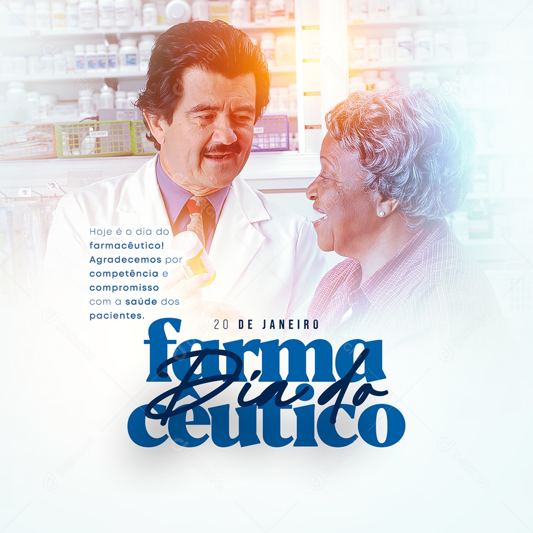 Hoje é o Dia do Farmacêutico 20 de Janeiro Social Media PSD Editável