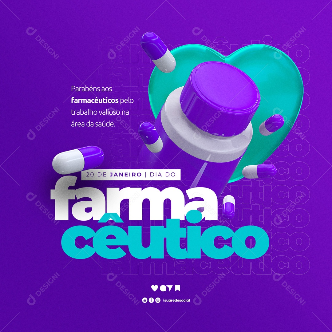 Parabéns aos Farmacêuticos pelo Trabalho 20 de Janeiro Social Media PSD Editável