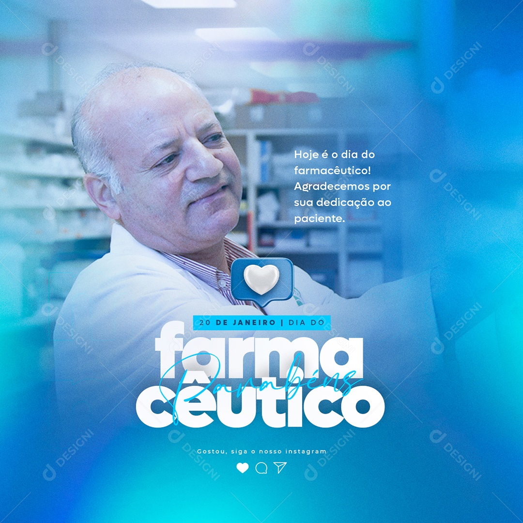 Hoje é o Dia do Farmacêutico 20 de Janeiro Social Media PSD Editável