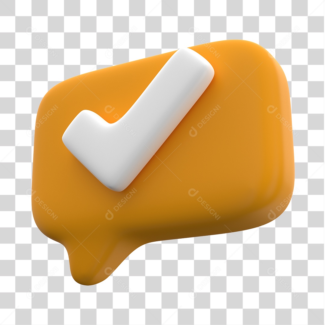 Elemento 3D Para Composição Caixa de Texto Amarela Com Símbolo de Verificado PNG Transparente