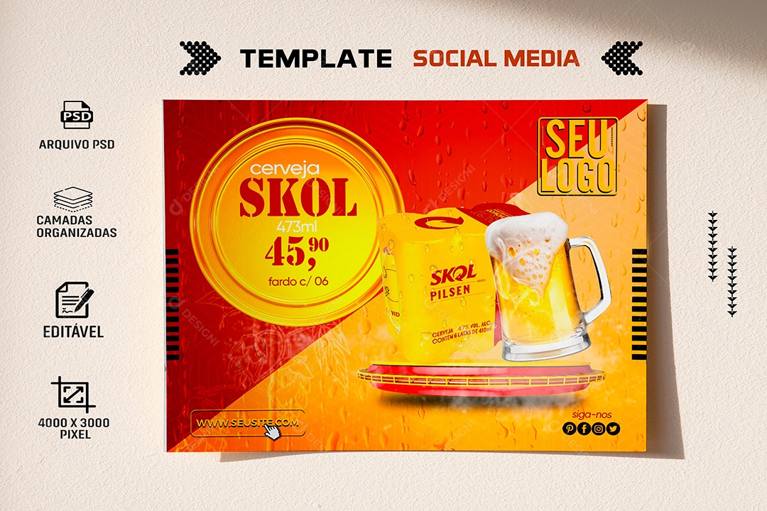 Post Cerveja Skol Social Media PSD Editável