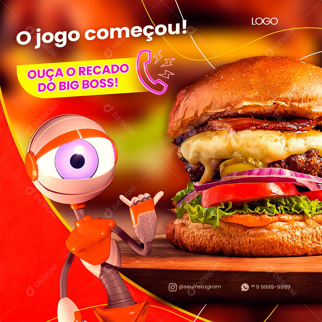 Post Big Brother Brasil Hamburgueria Social Media PSD Editável