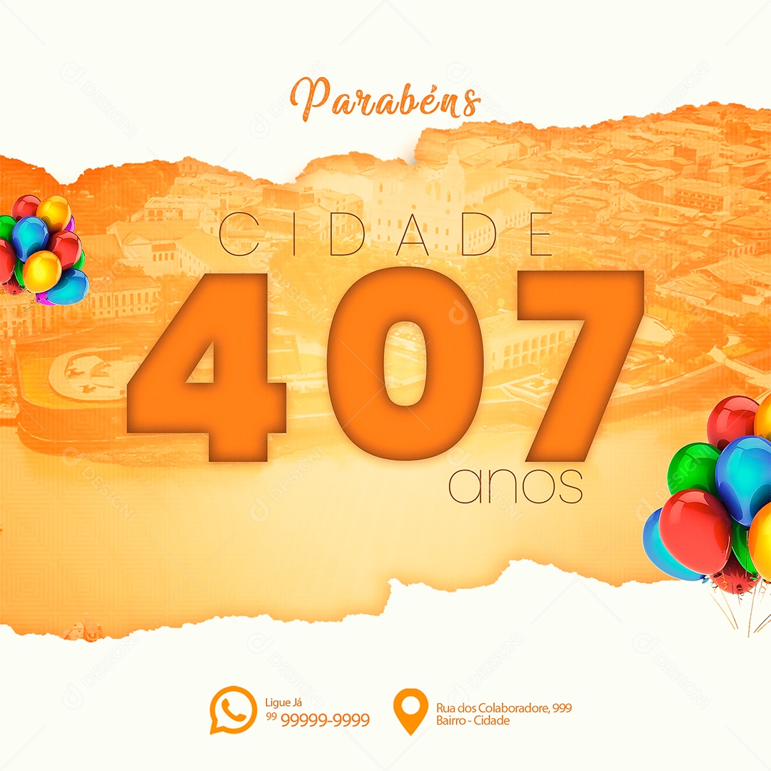 Post Aniversário de Cidade 407 Anos Social Media PSD Editável