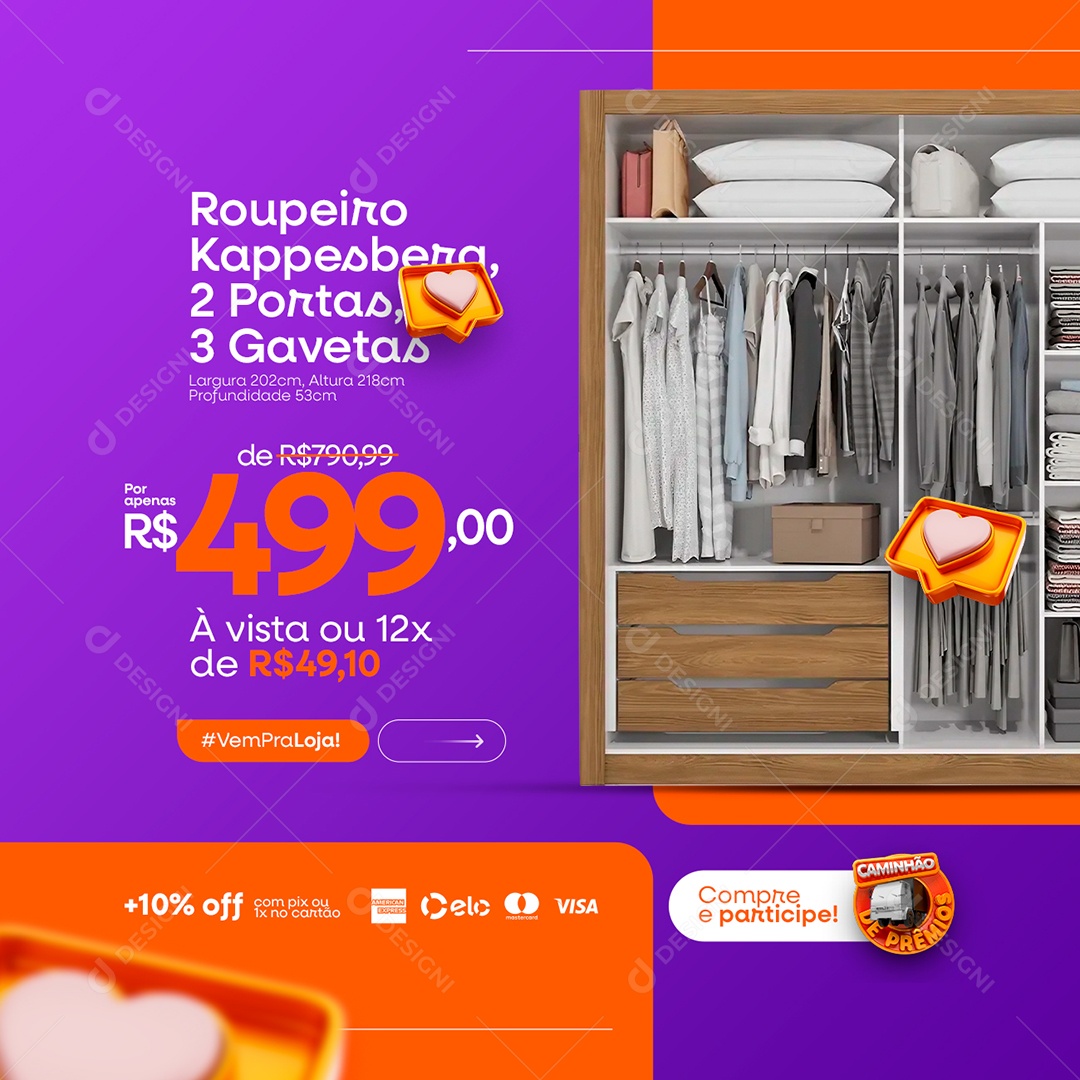 Campanha Publicitária Caminhão de Prêmios Loja Imobiliária Roupeiro Social Media PSD Editável