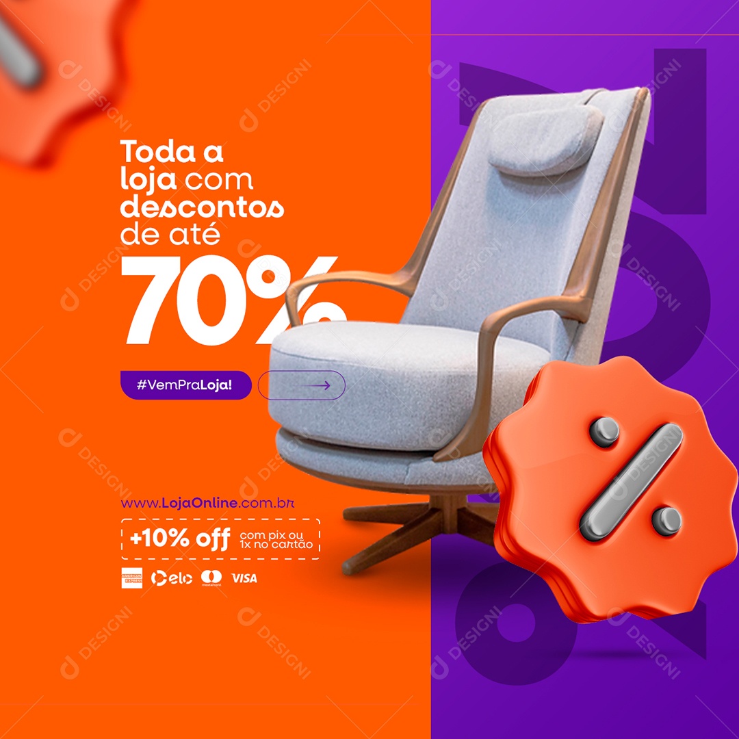 Campanha Publicitária Caminhão de Prêmios Loja Imobiliária Descontos de Até 70% Social Media PSD Editável